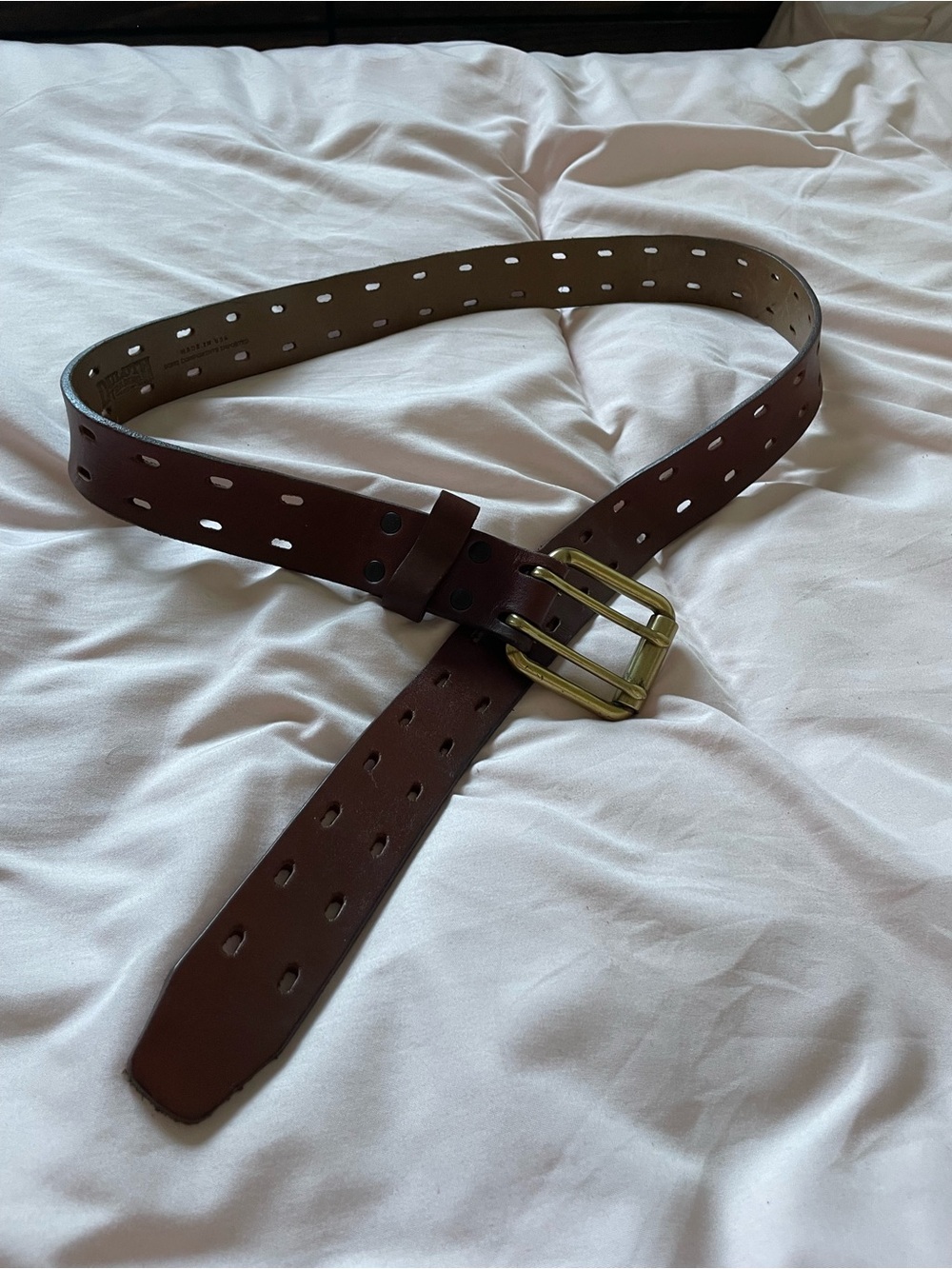 Duluth Trading Co Brown Leather Double-Prong Belt with Brass Buckle